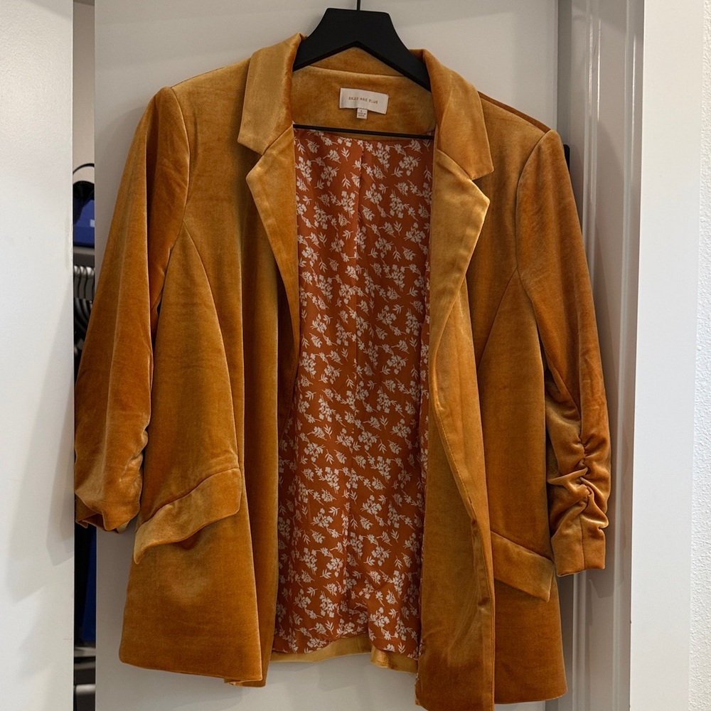 Skies Are Blue Mustard Velvet Blazer